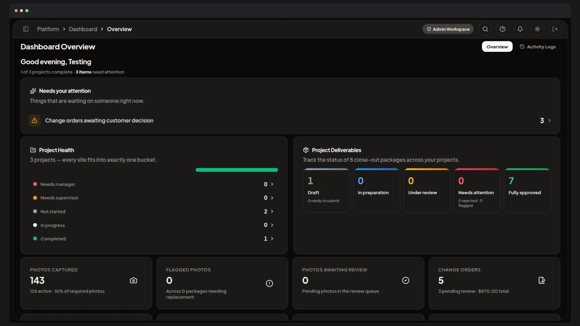 Close-Out Package — application interface